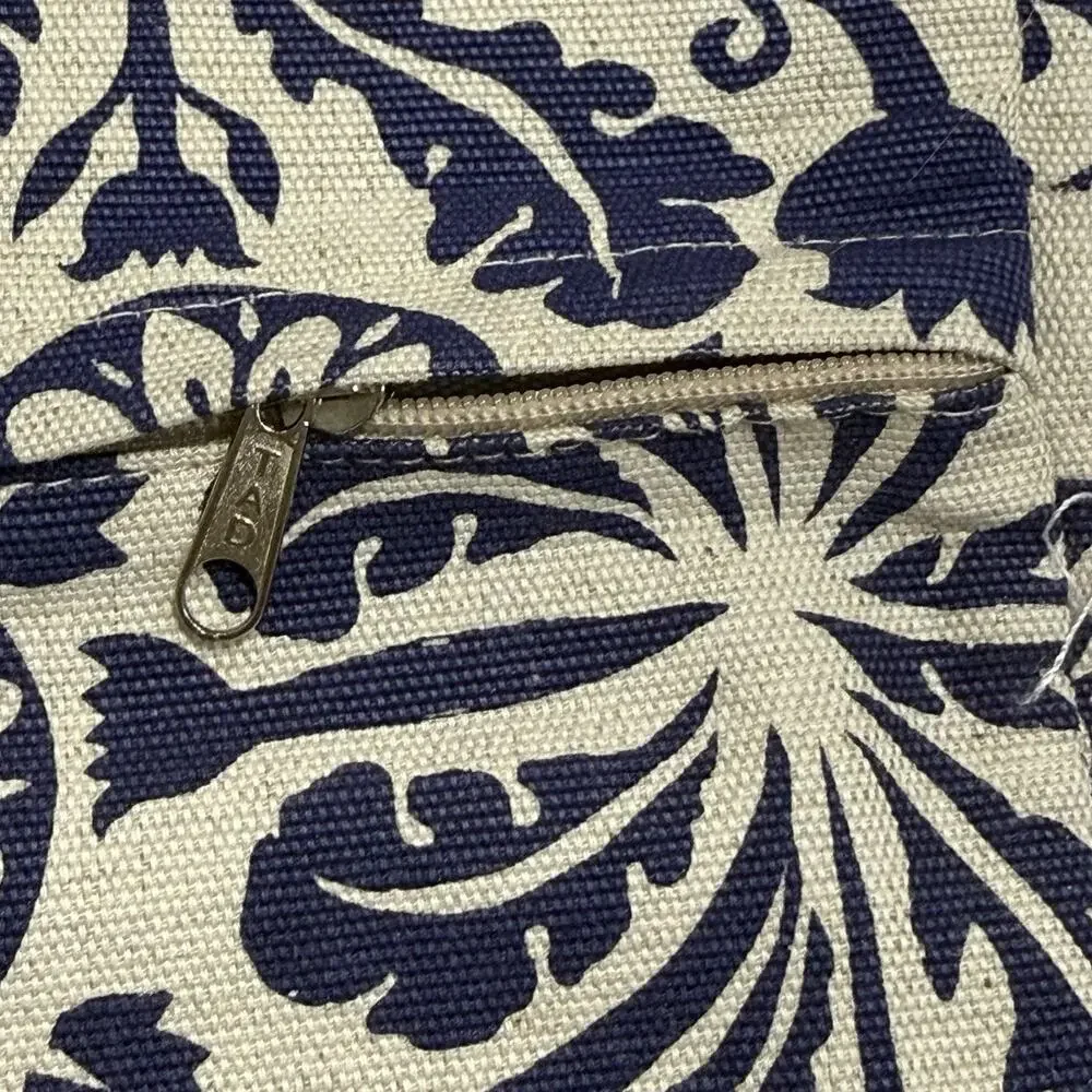 Mongoose Handcrafted 2 Blue Tile Print Cotton Pillow Covers 20”X20” Zip NWT